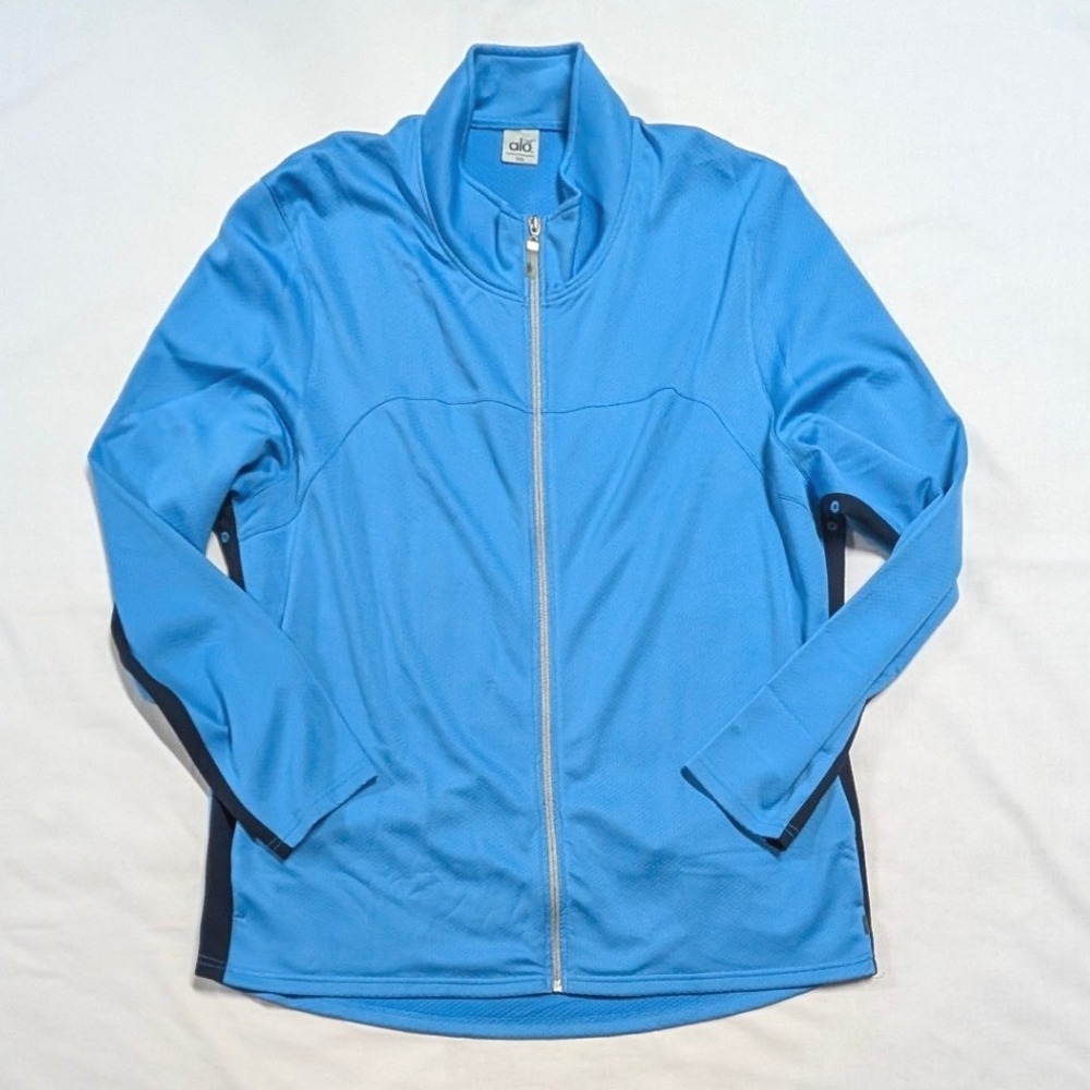 Alo Yoga CoolFit Mens XXL Blue Full Zip Track Jacket Mock Neck Athletic